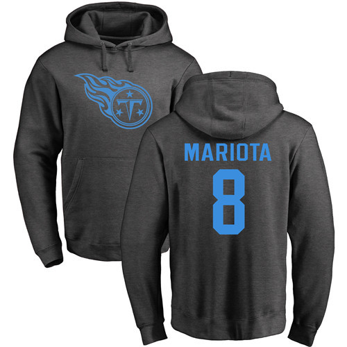 Tennessee Titans Men Ash Marcus Mariota One Color NFL Football #8 Pullover Hoodie Sweatshirts